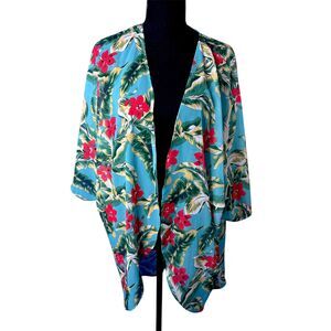 Womens Teal Tropical Overlay Tunic 2XL Cruise Vacay Resort Festival Boho Flowy